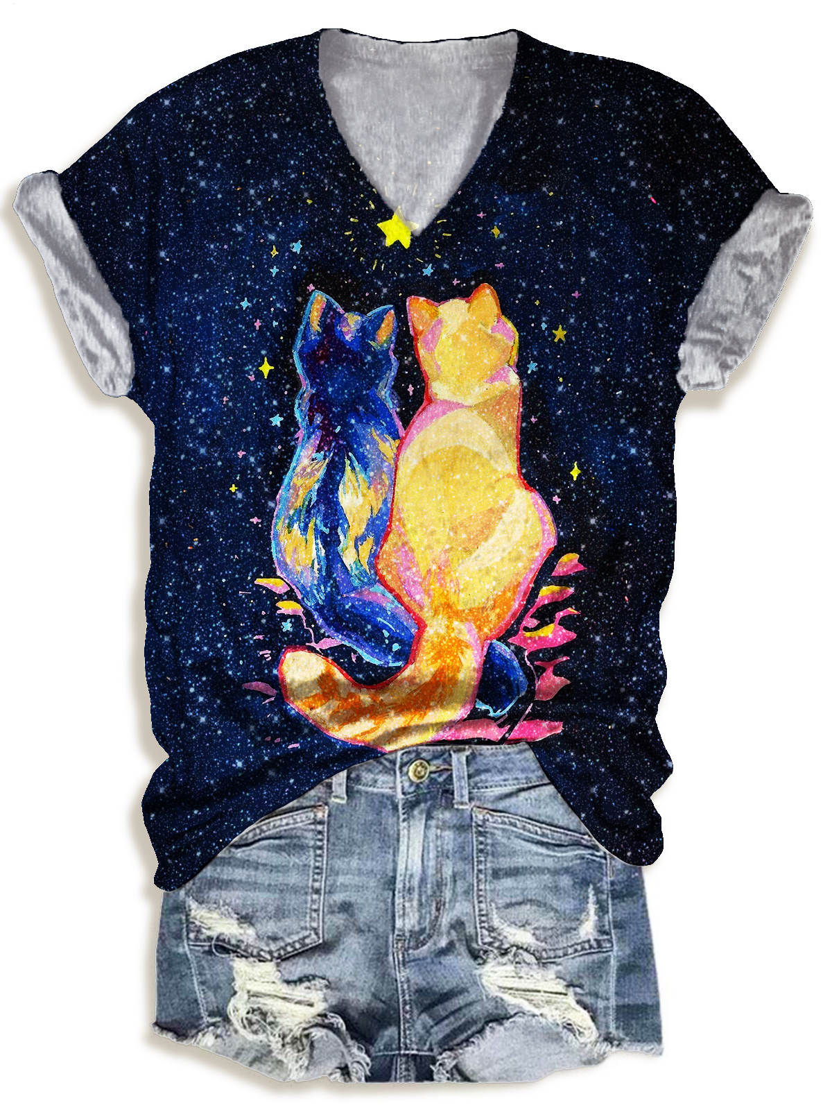 Oil Painting Kitten V-neck T-Shirt