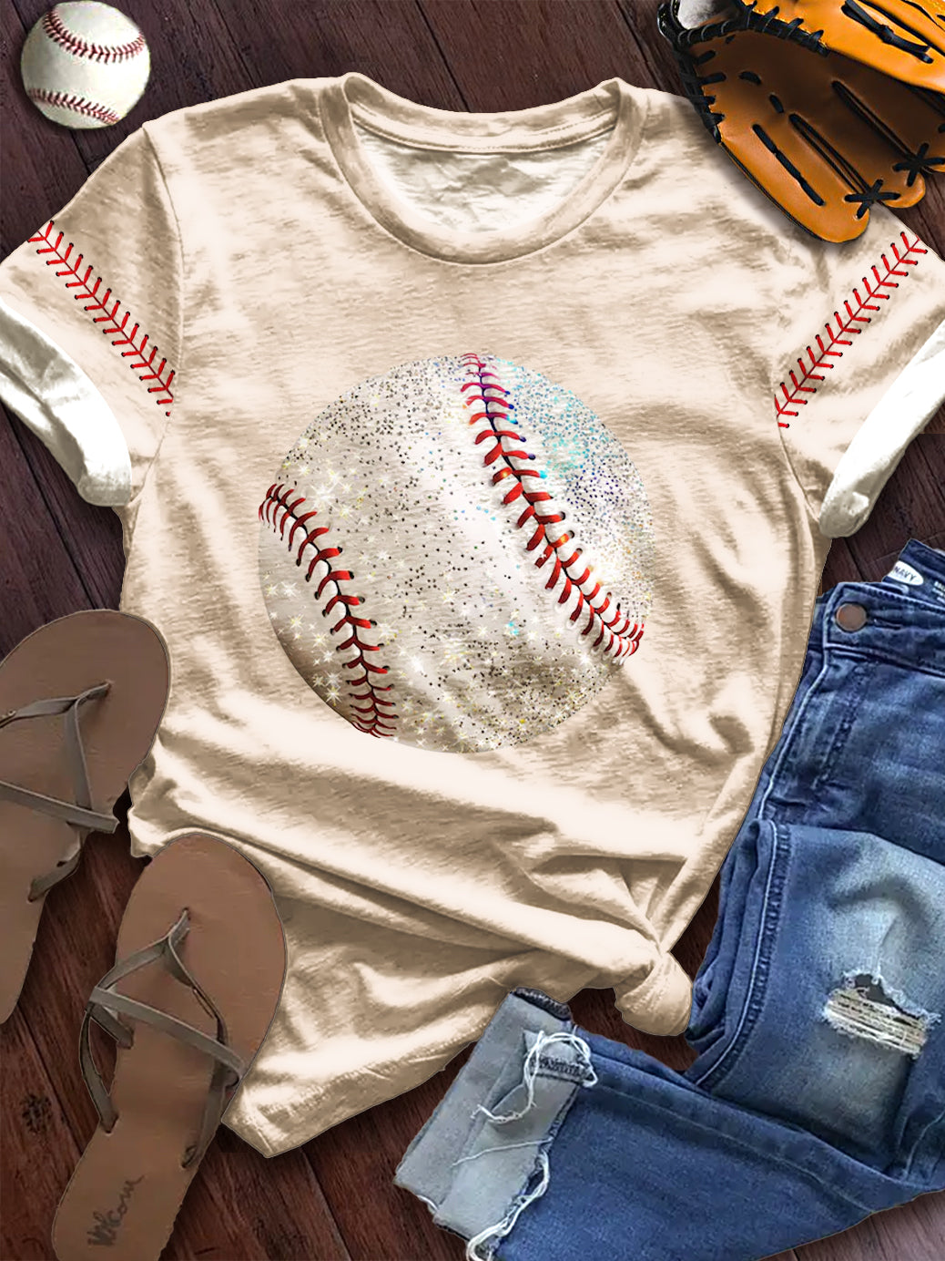 Flash Baseball Print Crew Neck T-shirt