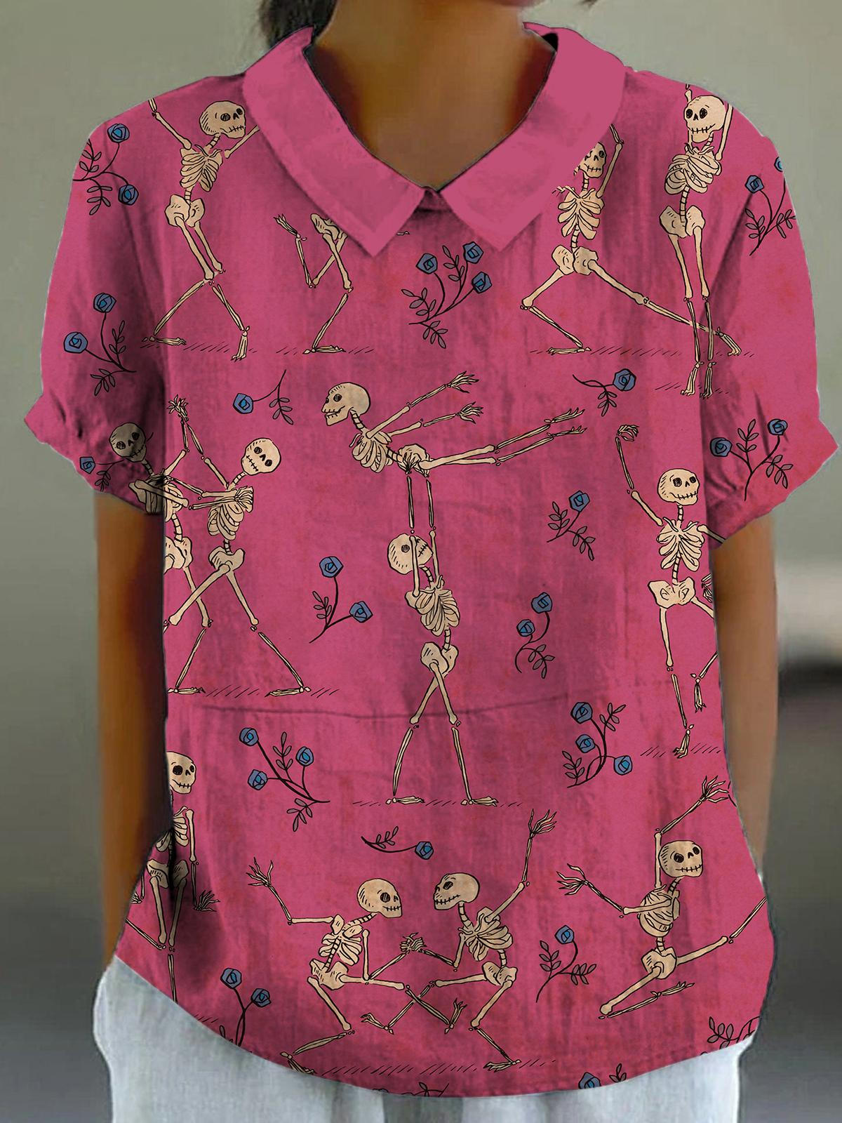 Dance Skull Short Sleeve Collar T-shirt