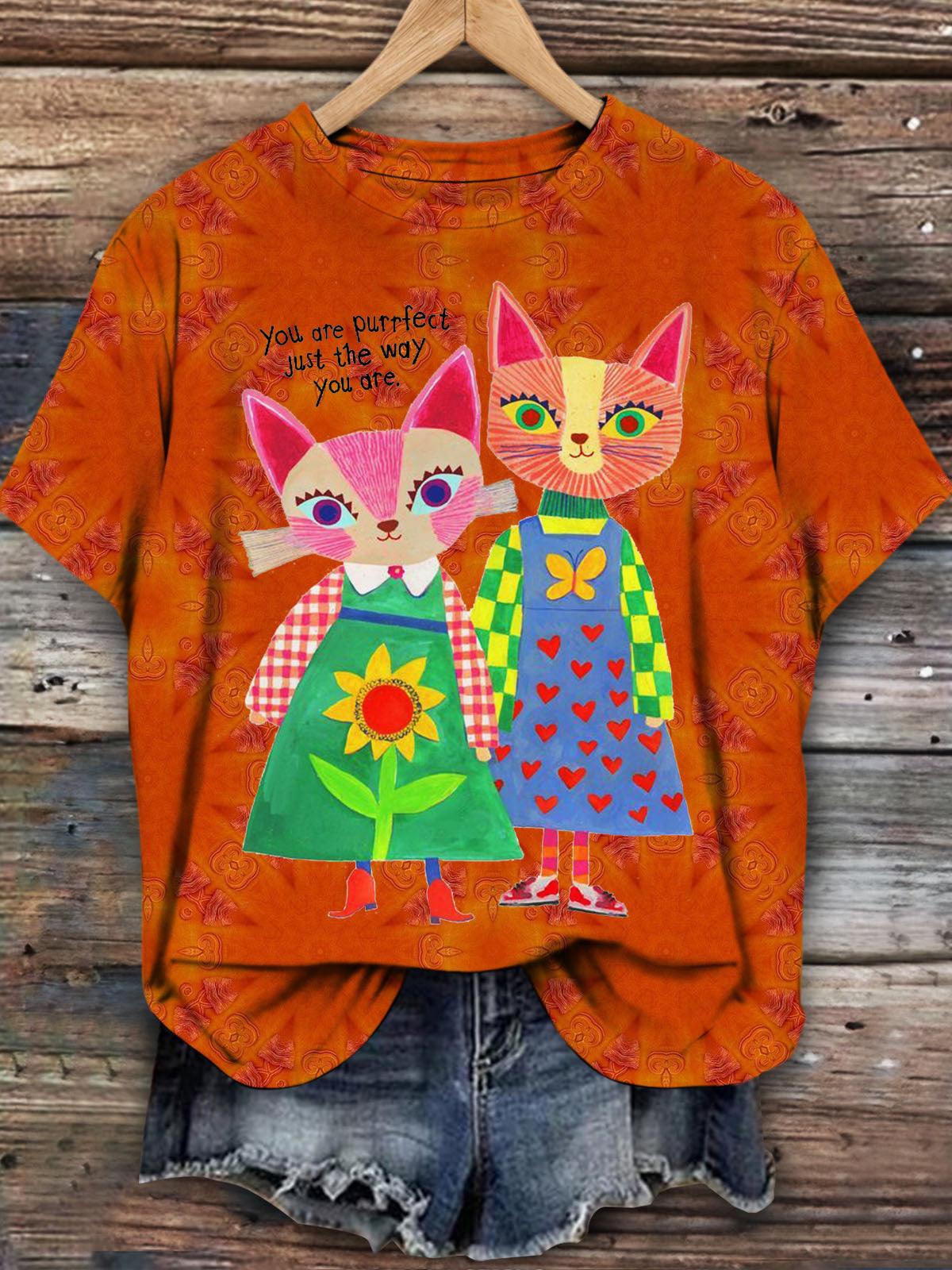 T-Shirt mit Katzen-Illustrationsdruck „You Are Purrfect Just The Way You Are“