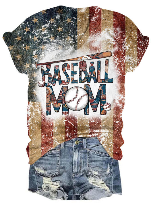 Vintage Baseball MOM V-Neck Short Sleeve T-Shirt