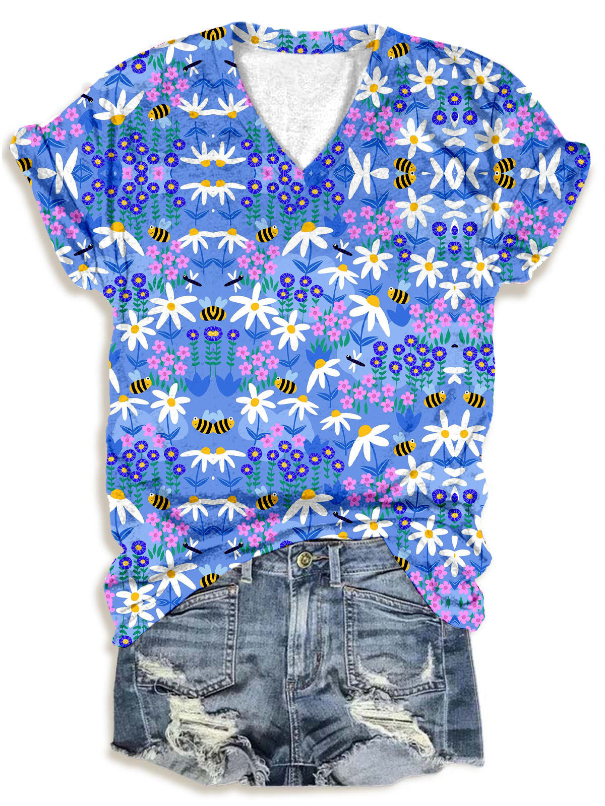 Damen T-Shirt mit V-Ausschnitt und Biene