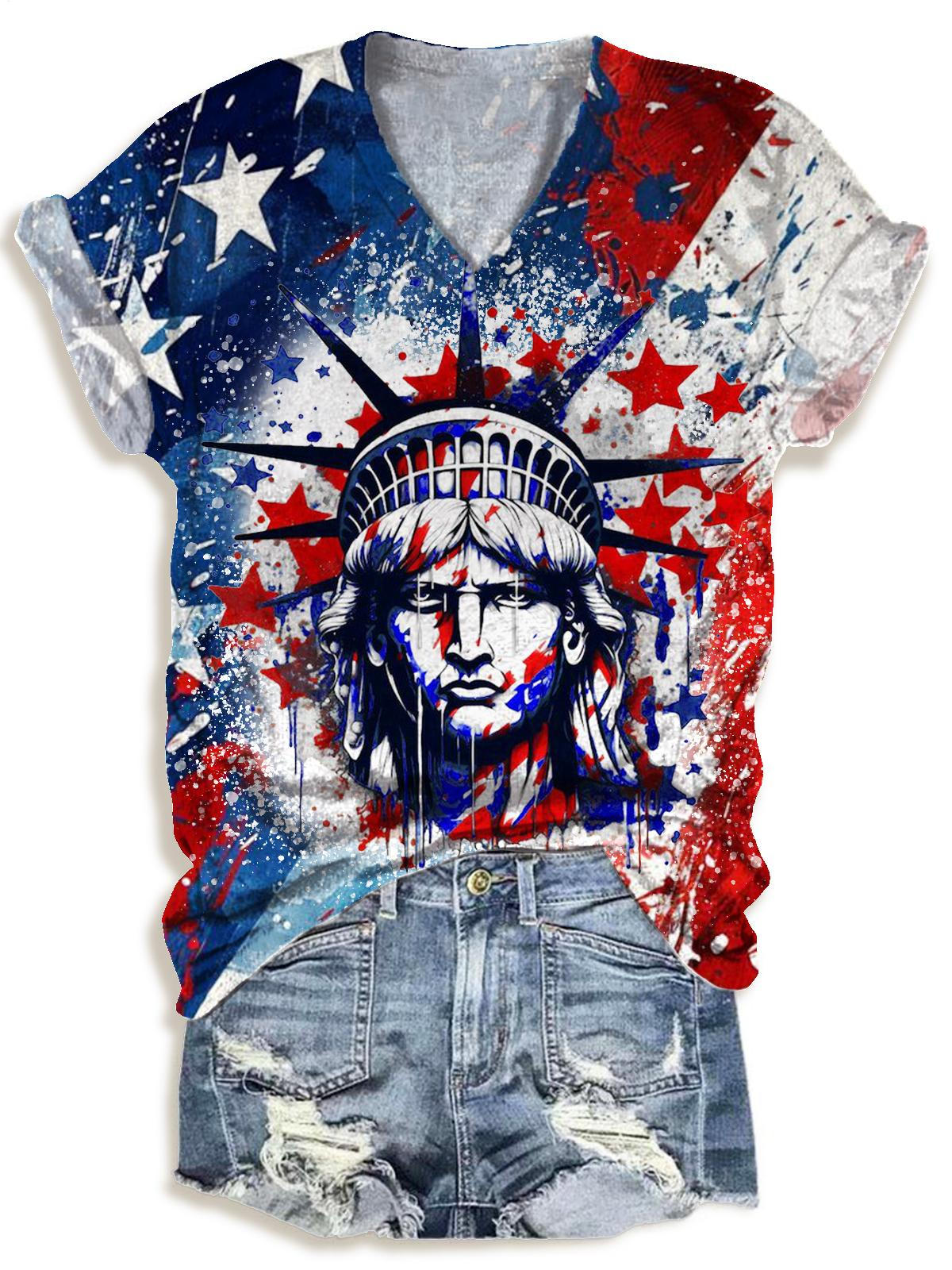 Statue of Liberty Print V-neck T-Shirt