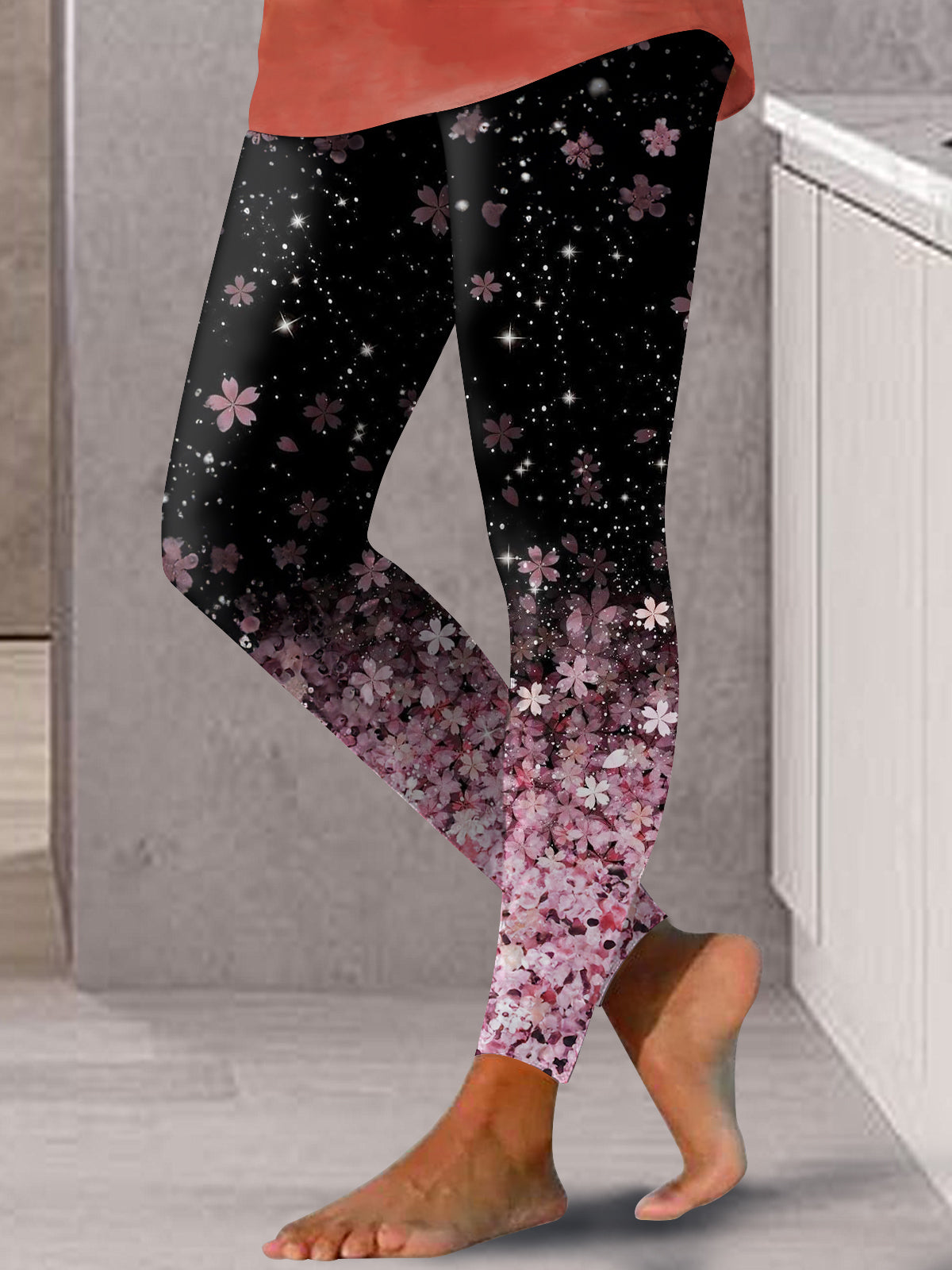 Women's Pink Floral Print Leggings