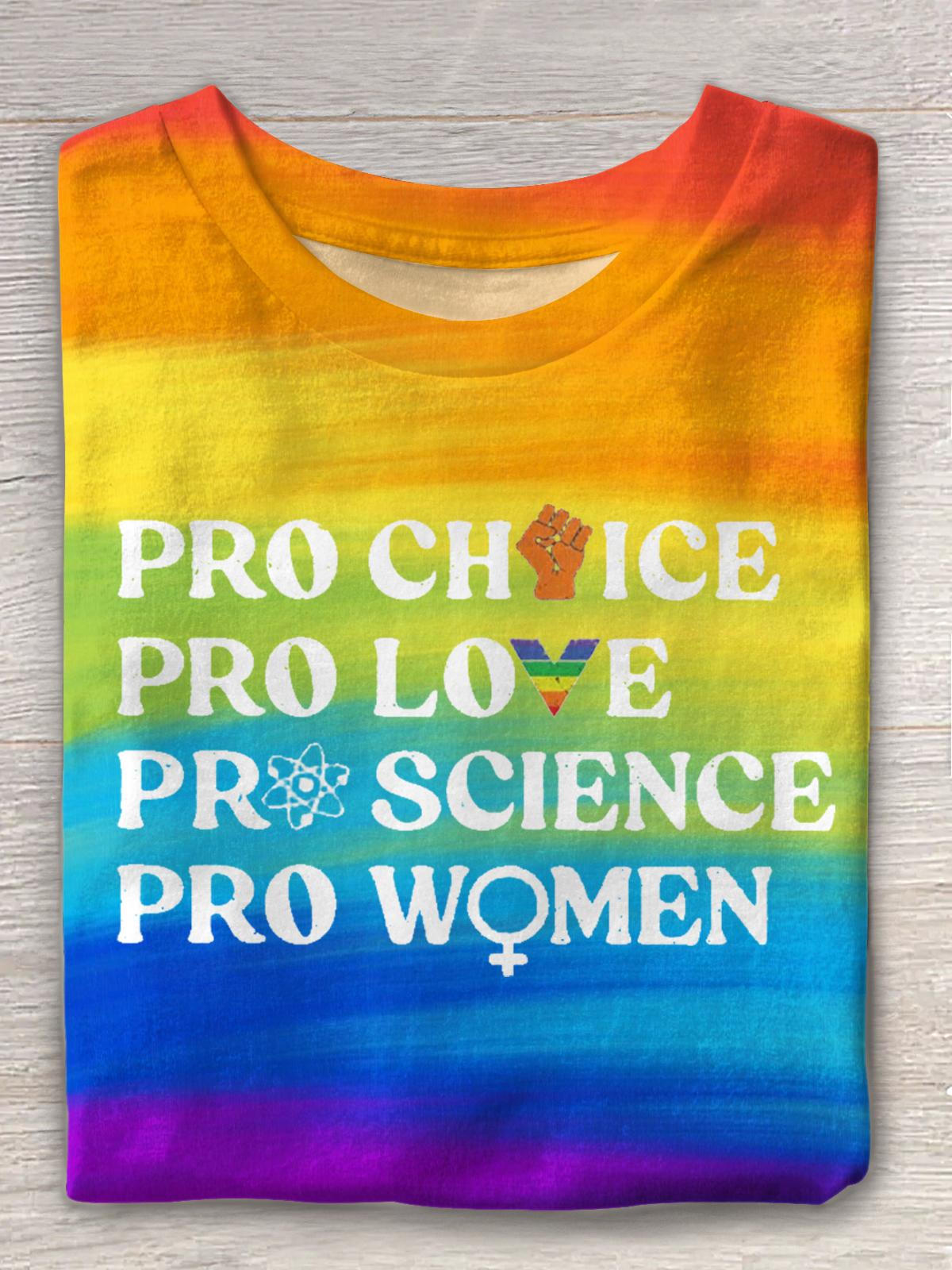 Support Women's Rights Rainbow Print Crew Neck T-shirt