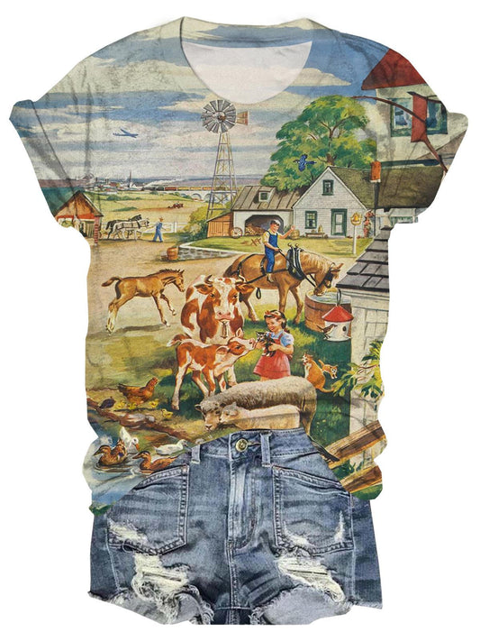 Vintage My Farm Summer Crew Neck T-shirt