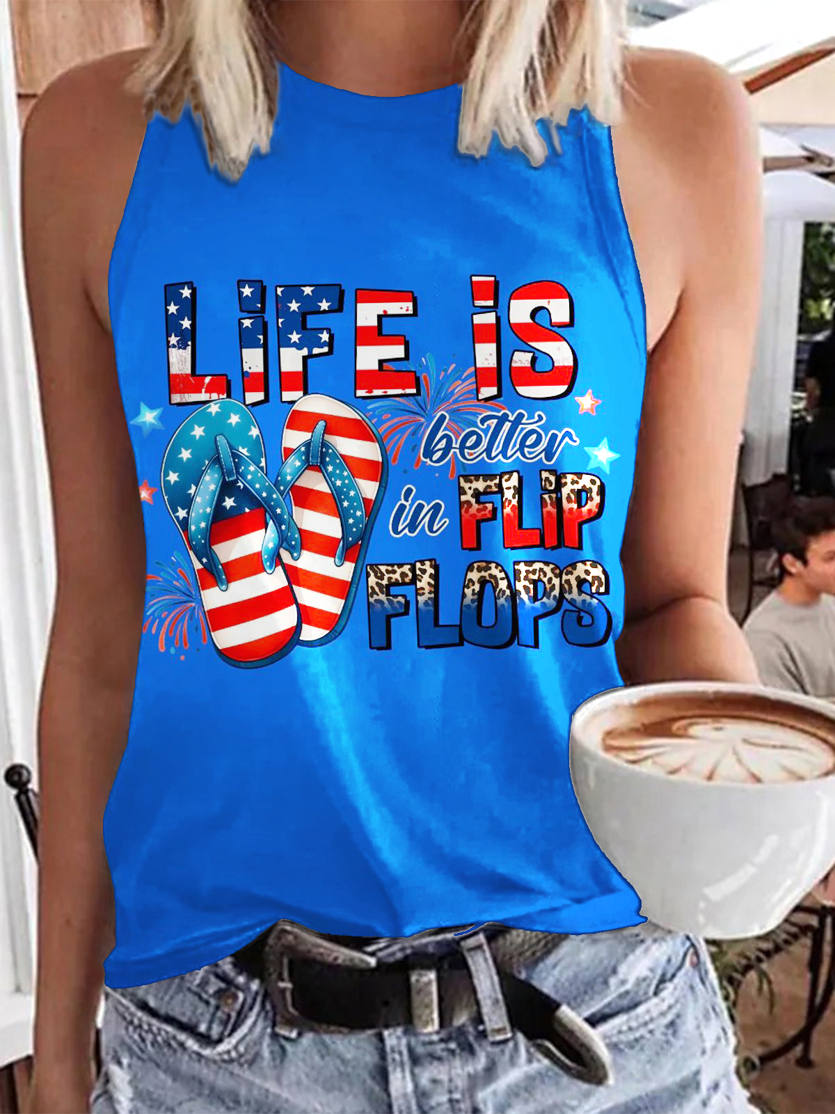Life IS Flip Flops Crew Neck Sleeveless Tank Top