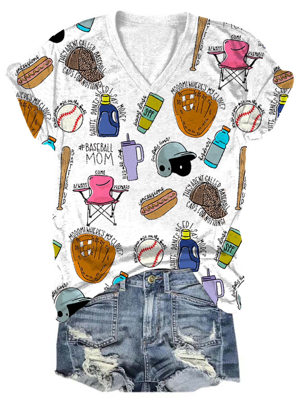 #Baseball Mom V-Neck Short Sleeve T-Shirt