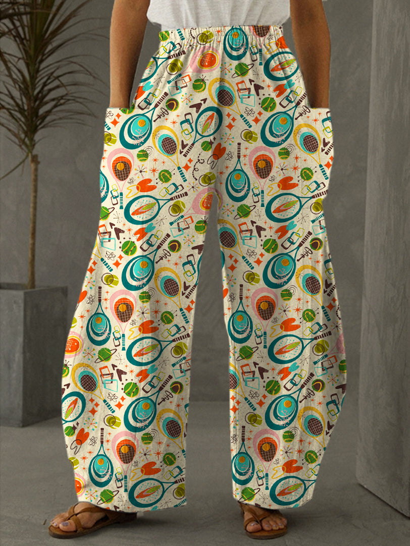 Medieval Tennis Art Illustration Print Casual Pants