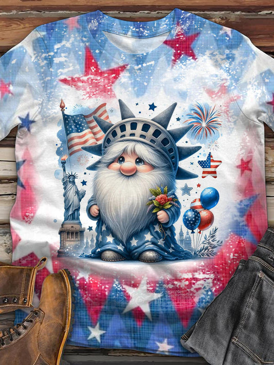 Statue Of Liberty Gnome Tie Dye Crew Neck T-shirt