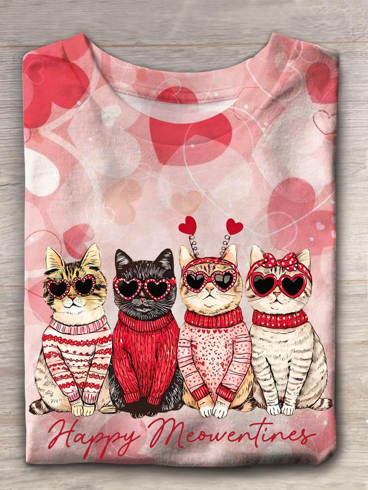 Damen Valentine Cat Rundhals-T-Shirt