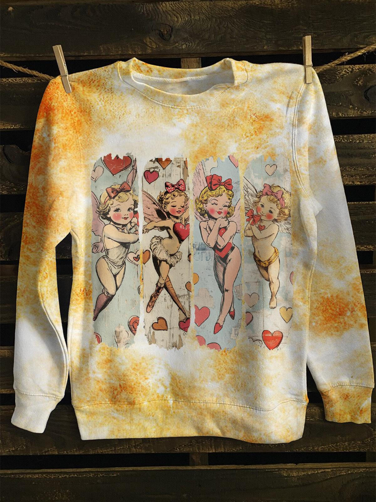 Cupid Coquette Bow Valentine Bedrucktes Langarm-Freizeitoberteil