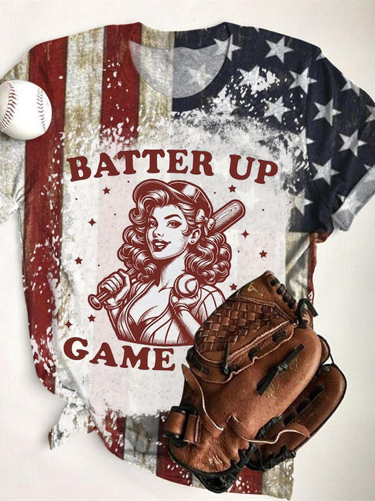 Sports Girl Batter Up Game Day Crew Neck T-shirt