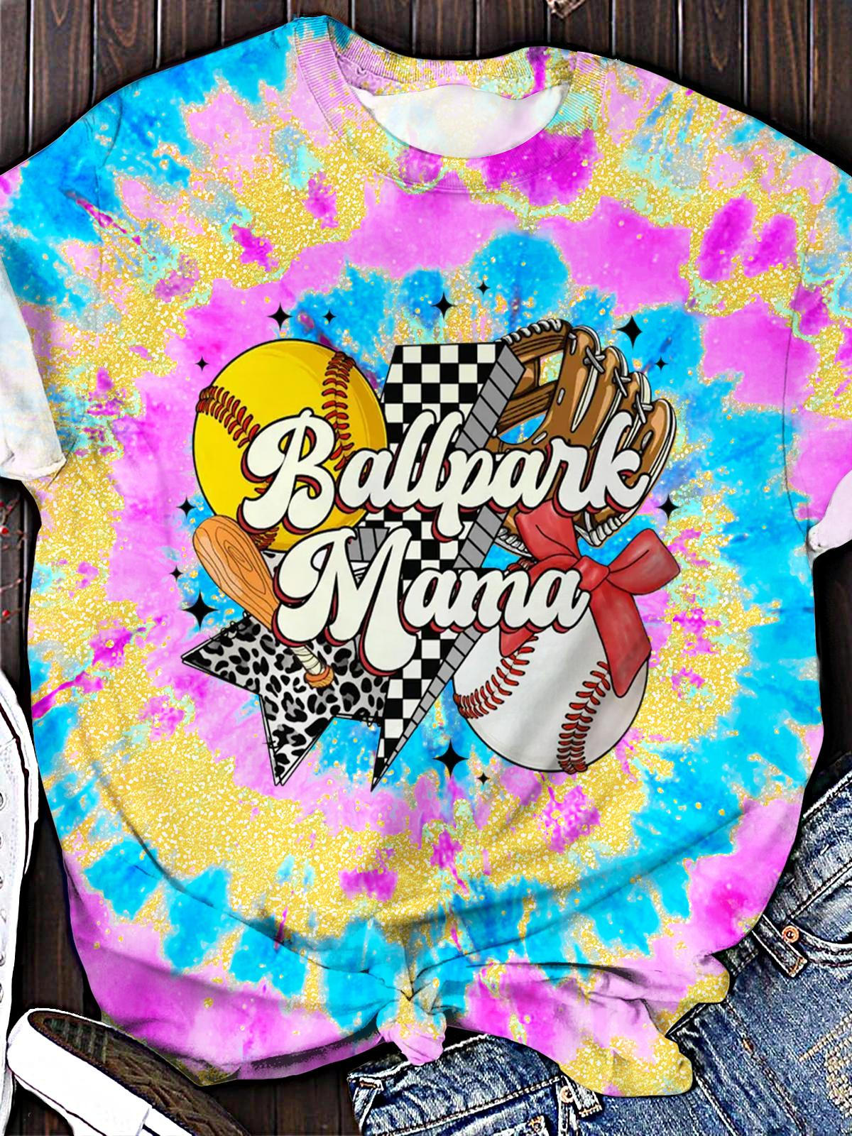 Ballpark Mama Retro Print Crew Neck T-shirt