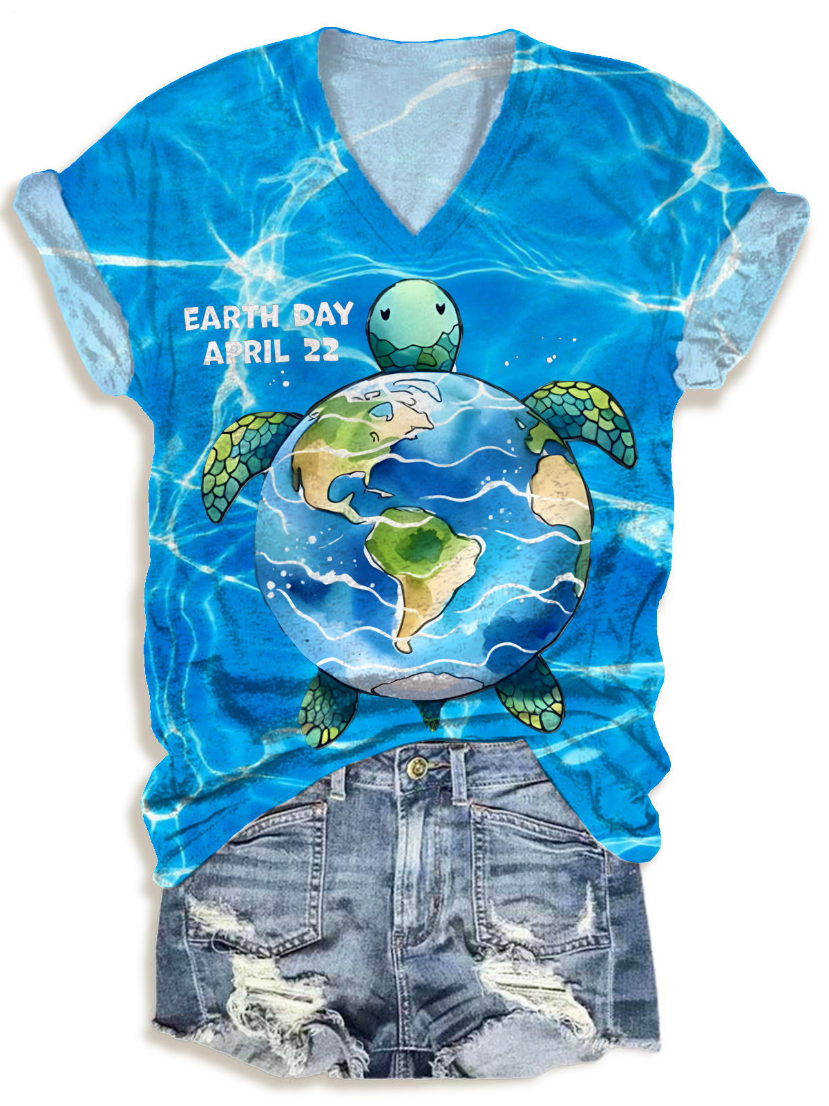 Save The Turtles Earth Day Teacher V-neck T-Shirt