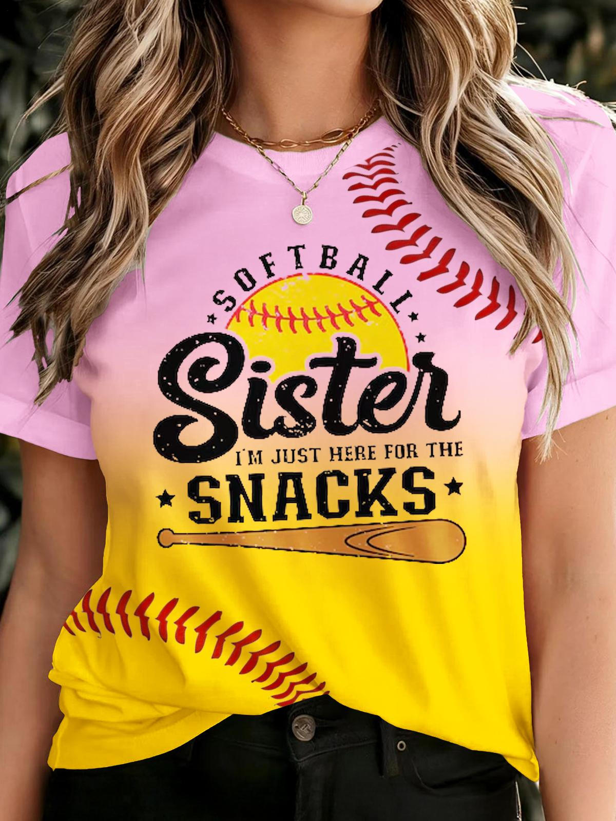 Pink And Yellow Softball Printed Crew Neck T-shirt