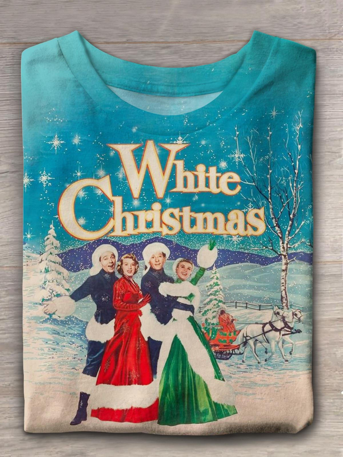 Vintage Weißes Weihnachtsfilm-T-Shirt mit Rundhalsausschnitt