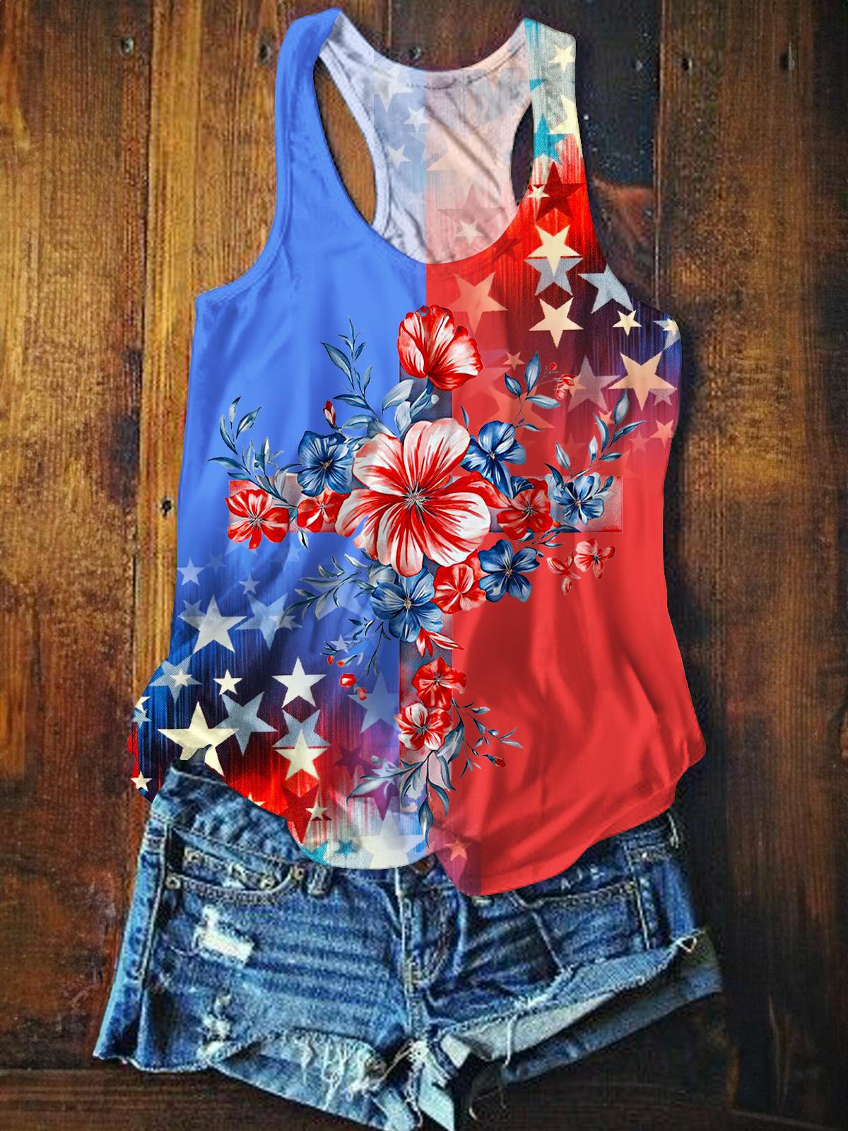 America Needs Jesus Print Casual Tank Top