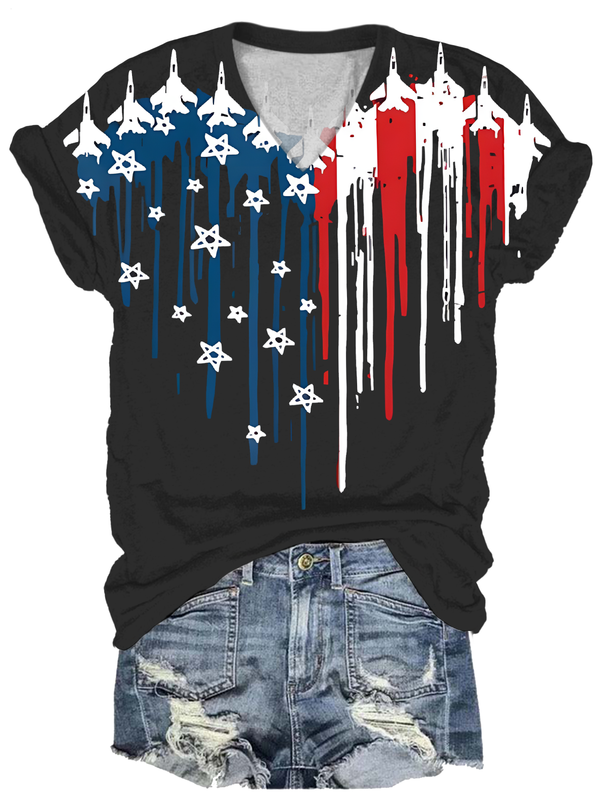 Red White Blue Air Force Flyover V-neck T-Shirt