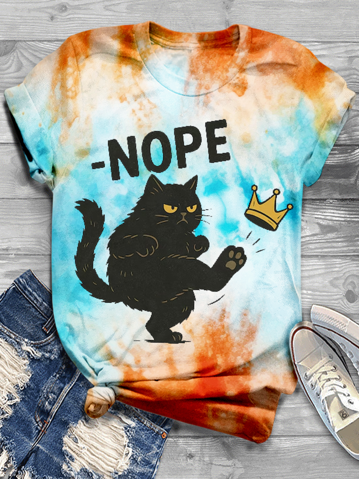 No Kings In America Black Cat Crew Neck T-shirt