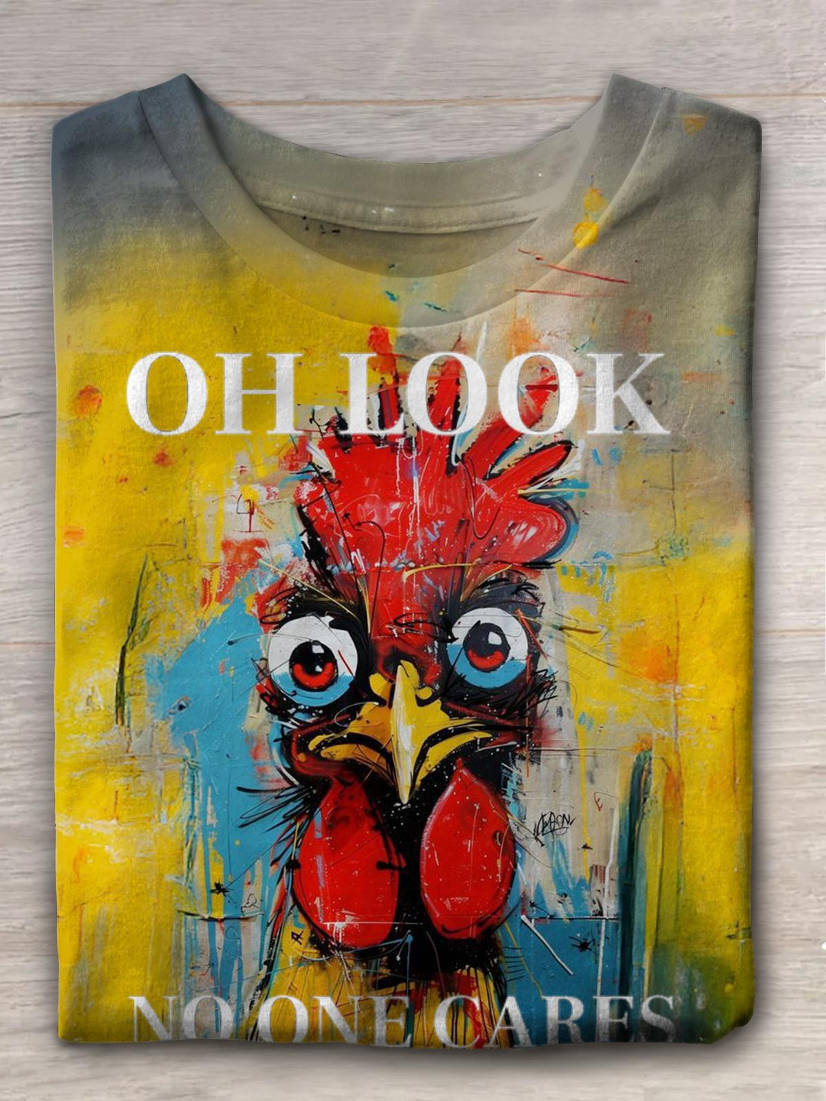 Oh Look No One Cares Lustiges T-Shirt mit Hahn-Illustrationsdruck