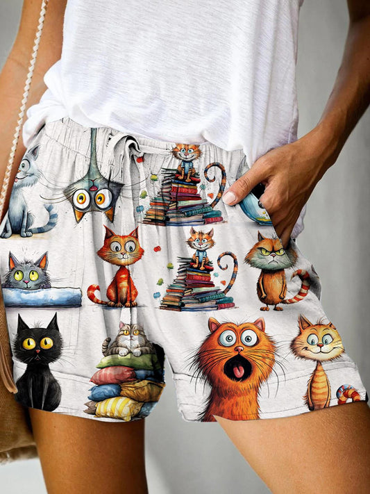 Funny Cat Print Casual Shorts