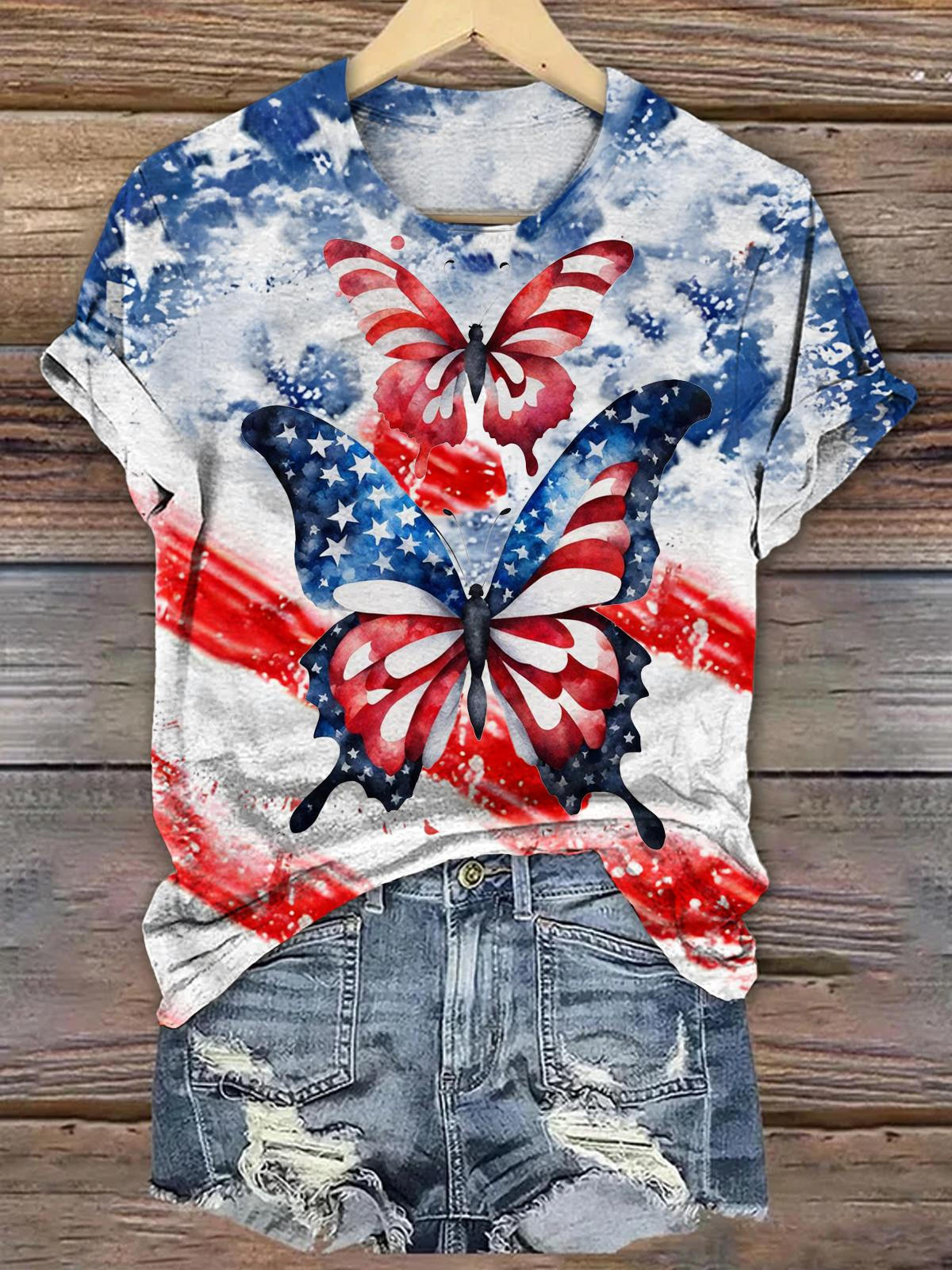 Star Stripe Butterfly USA Flag T-shirts
