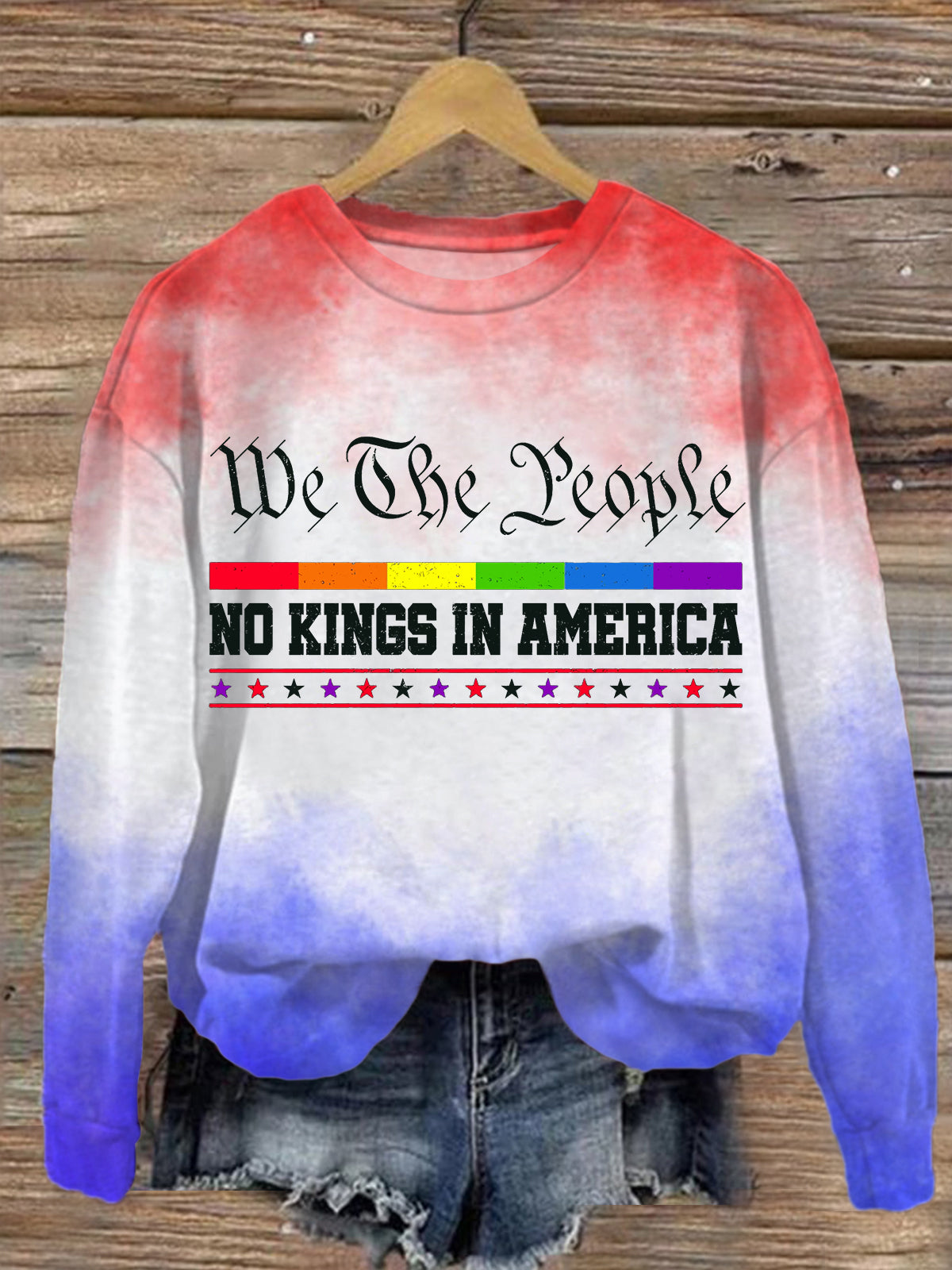 We The People No Kings in America Printed Long Sleeve Casual Top