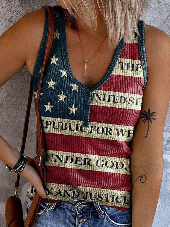 Vintage Flag Button Down Print Vest