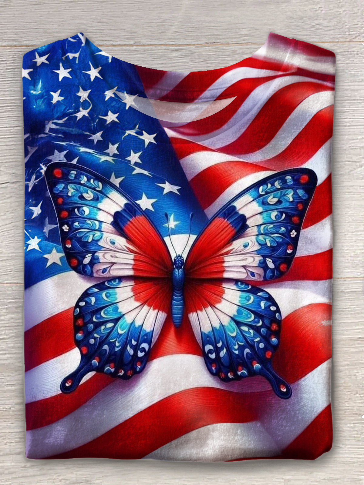 Patriotic 3D Butterfly Flag Print Crew Neck T-shirt