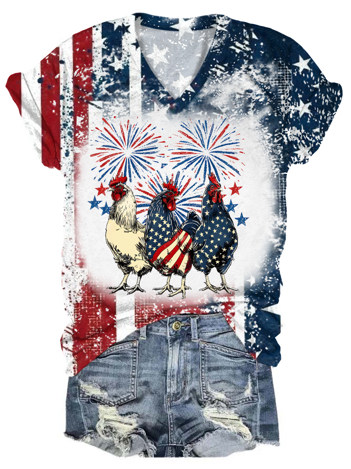 Patriotic USA Chicken V-neck T-Shirt