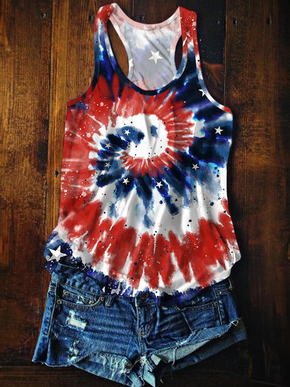 Women's Summer Tie-Dye Independence Day Vest Top