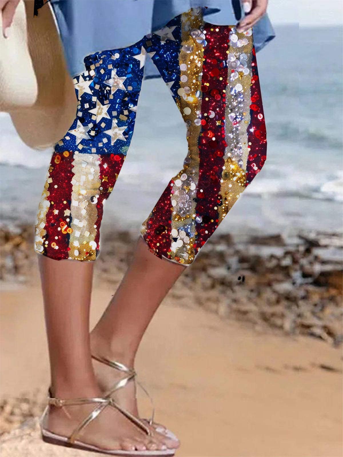 American Flag Print Stretch Leggings