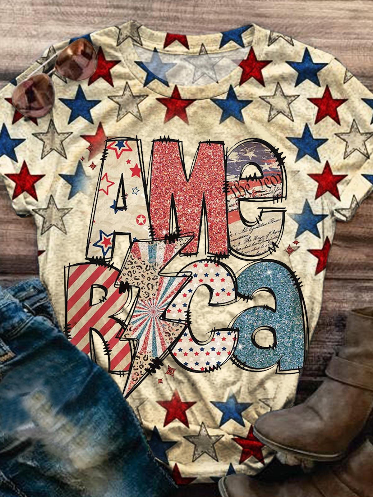 Vintage Independence Day Print Casual T-Shirt