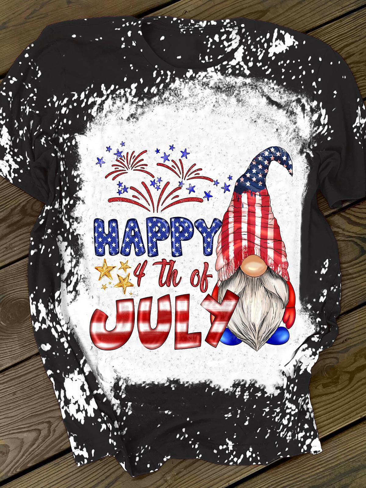 Happy 4th of July Gnome Print Crewneck T-Shirt