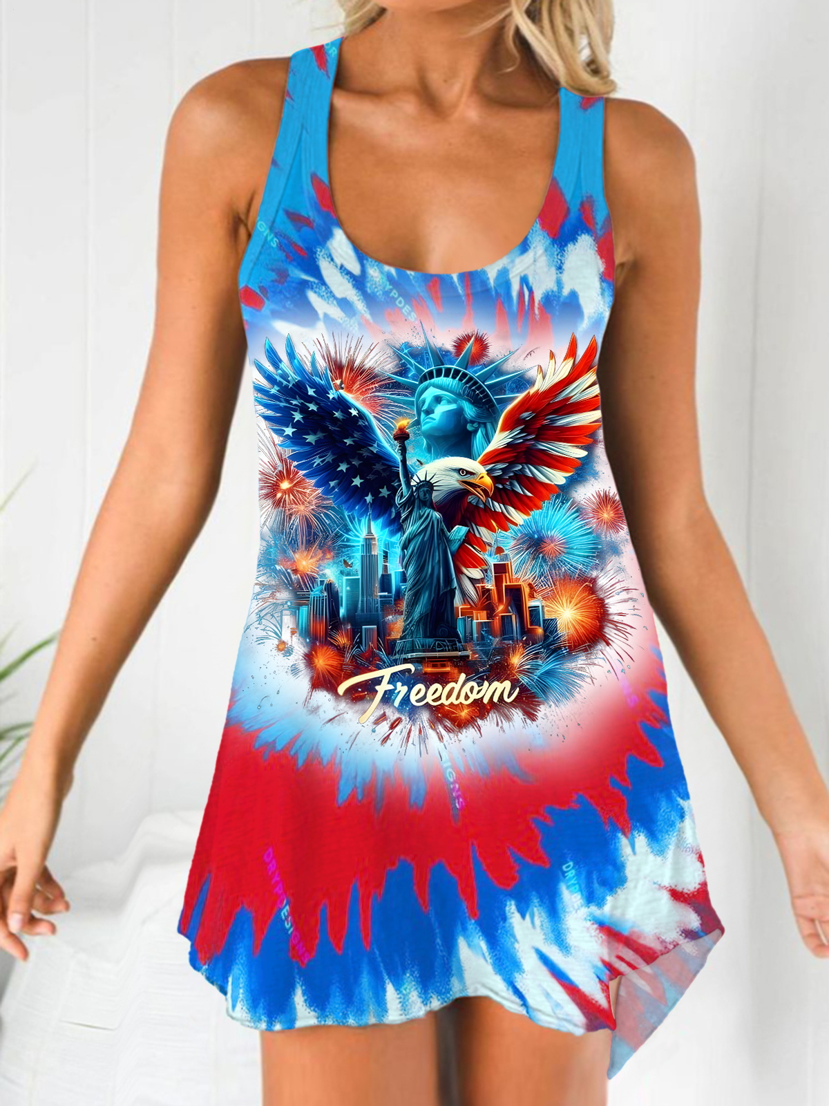 American Statue Of Liberty&Bald Eagle Women's Long Vest Dress