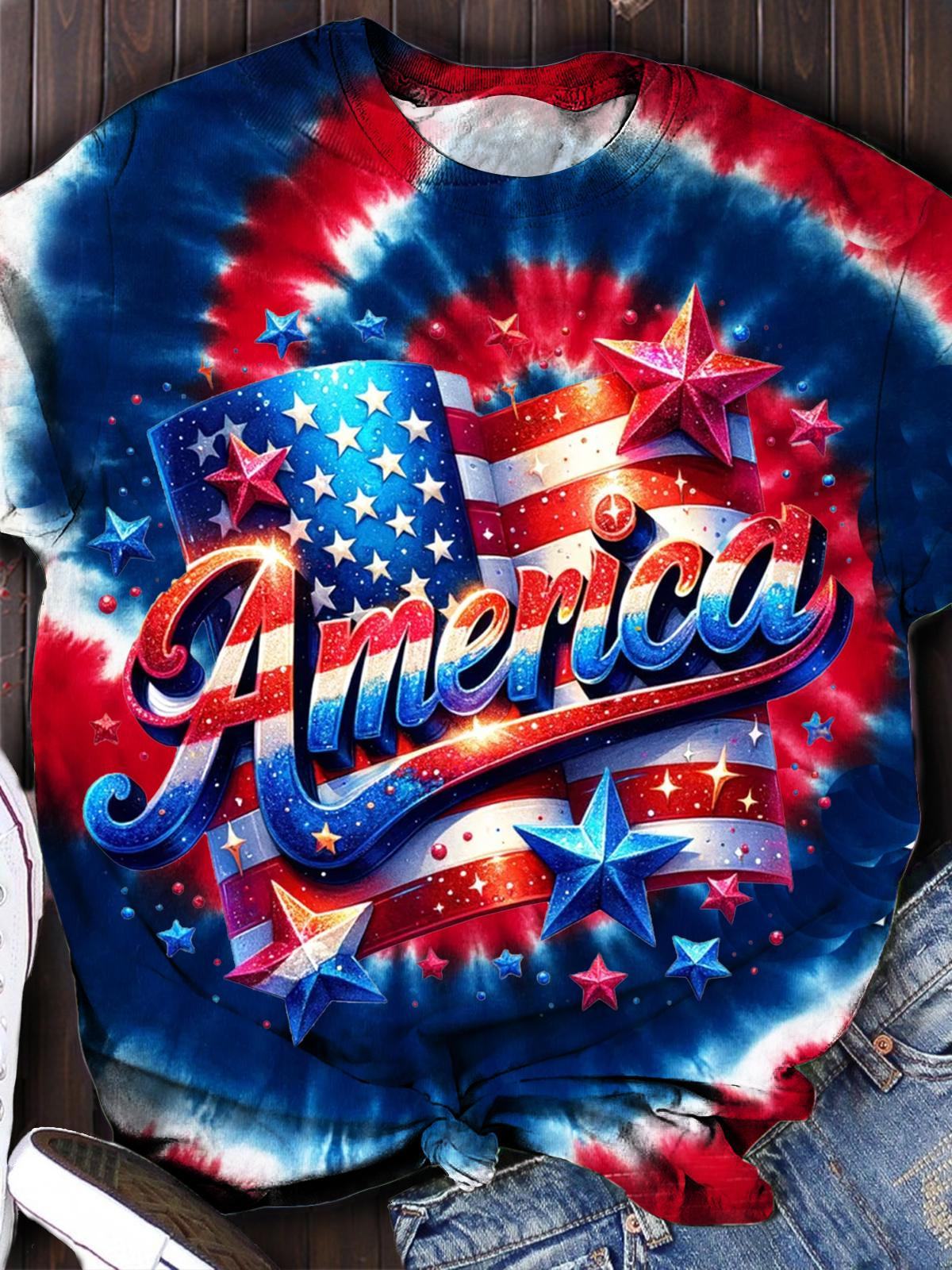 Women's American Flag Print T-shirt