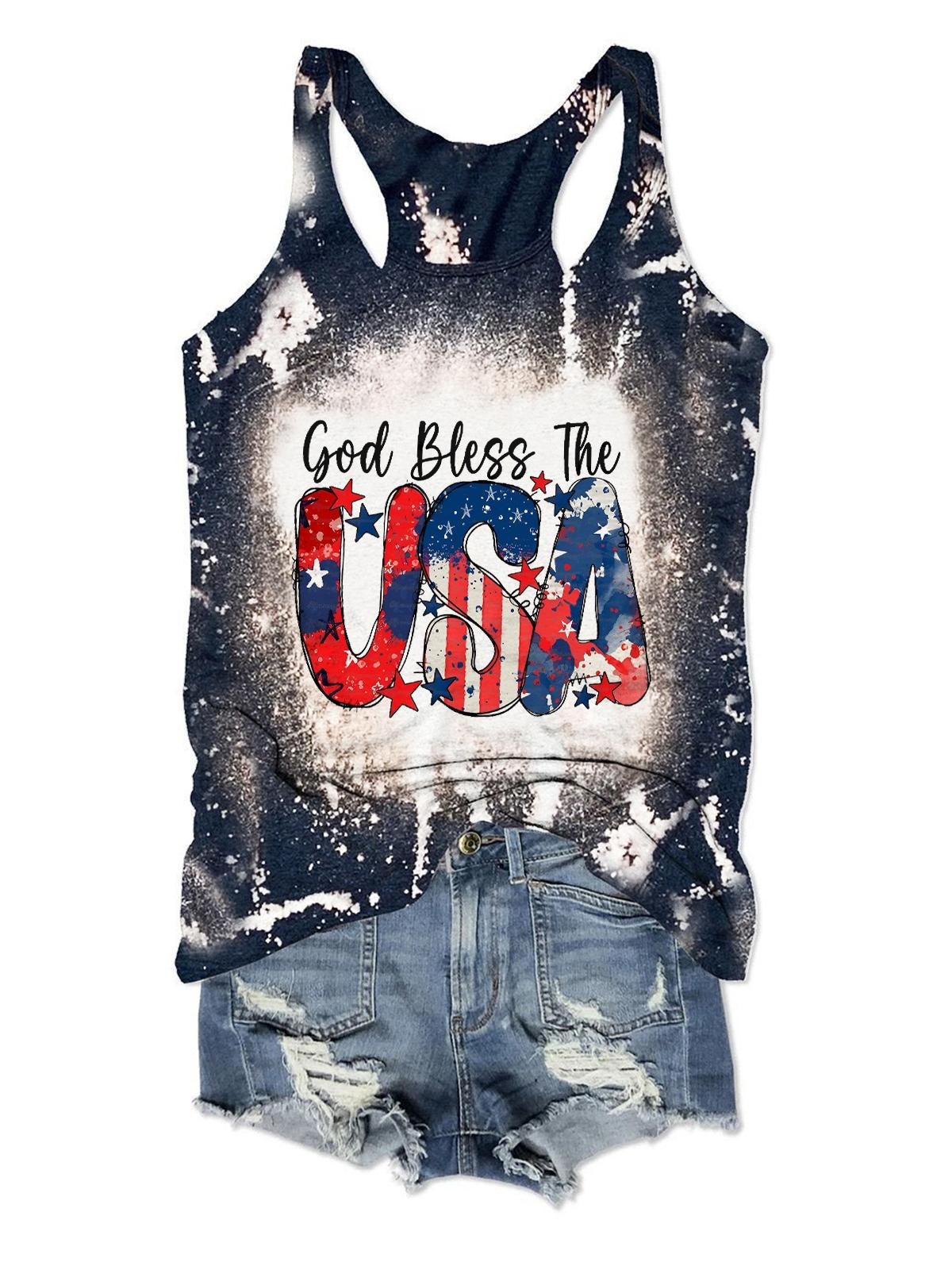 Tanktop mit Rundhalsausschnitt und „God Bless The USA“-Aufdruck