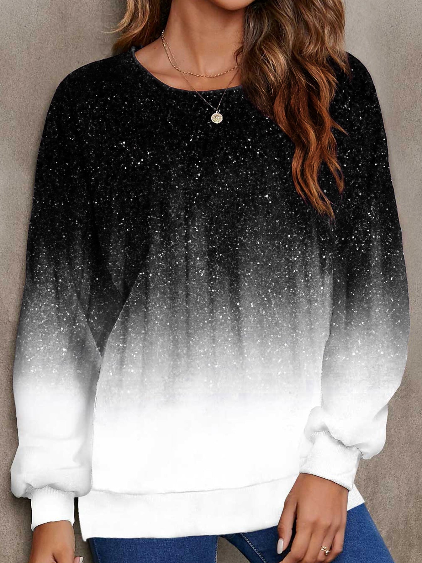 Women's Long Sleeve Aurora Gradient Print Sweatshirt