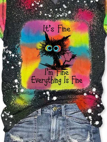 I Am Fine Everything Is Fine Cat Funny Word Tie Dye Shirt