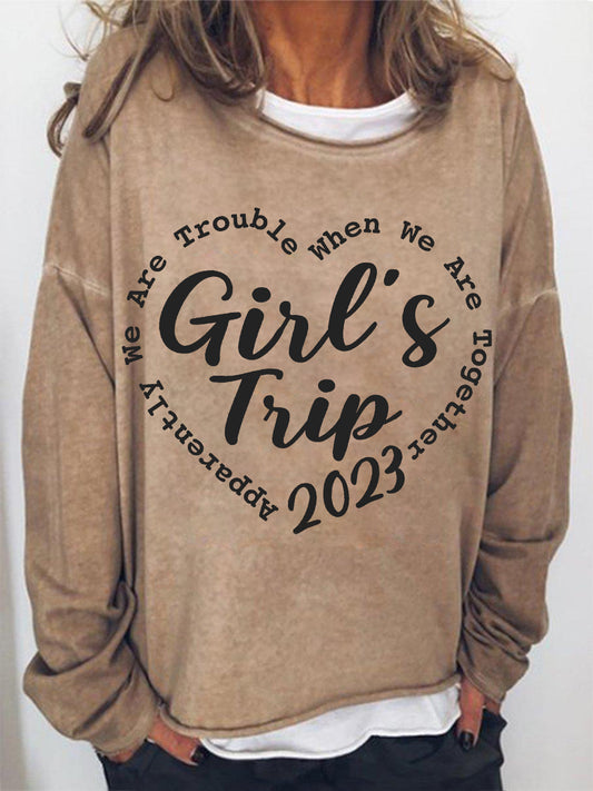 Girls Trip 2023 Print Crew Neck Casual Pullover
