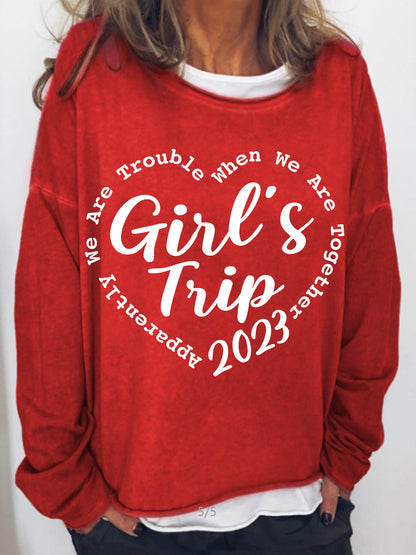 Girls Trip 2023 Print Crew Neck Casual Pullover