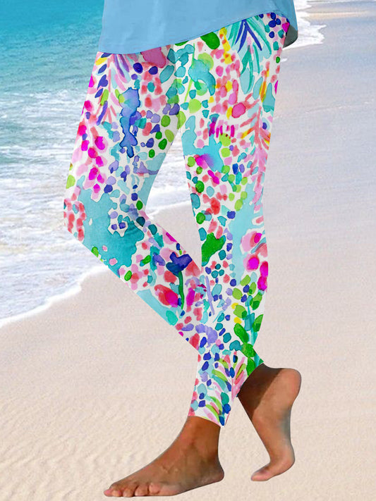Women Tropical Print Beach Leggings