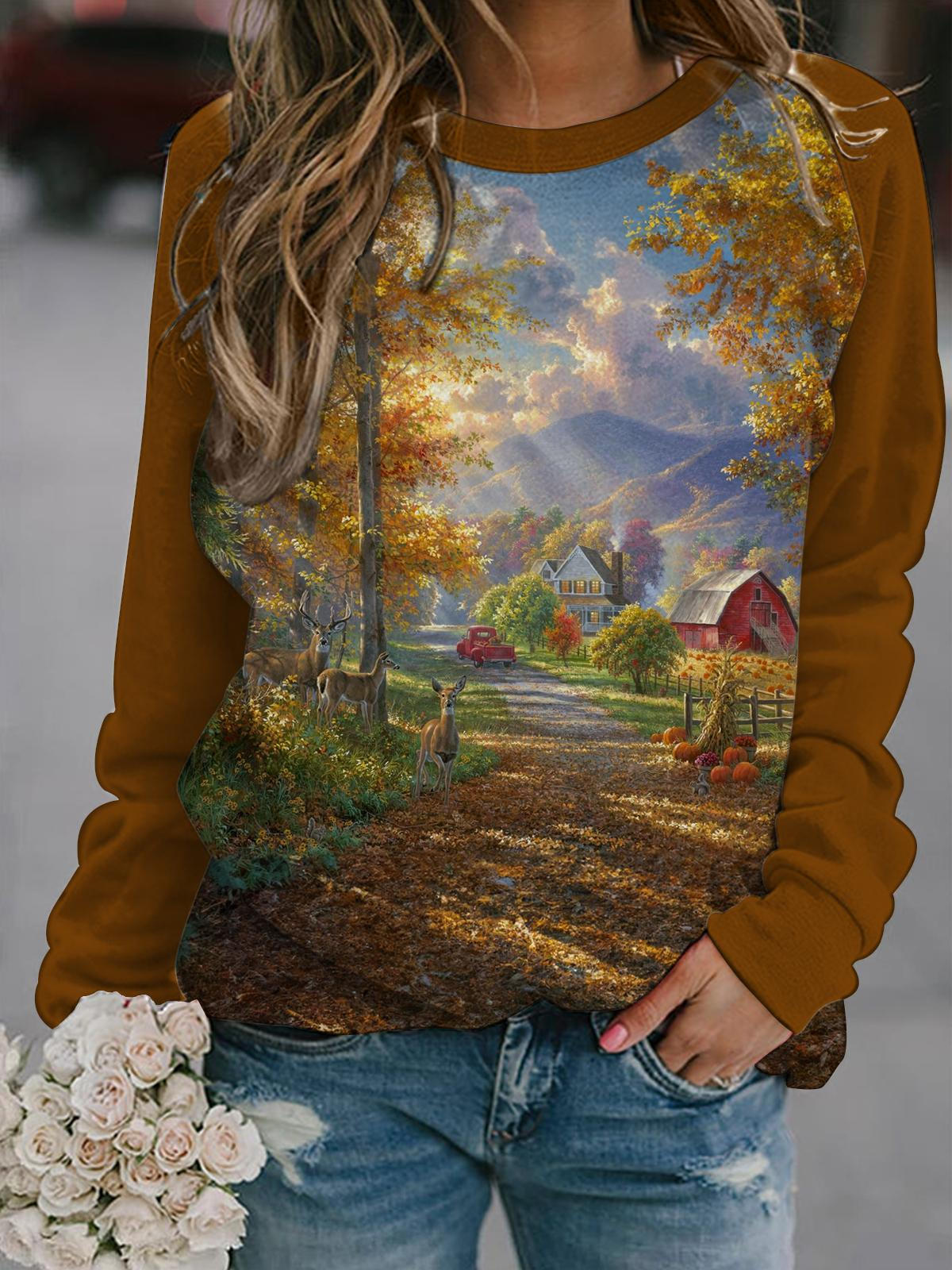 Fall Farm Printed Long Sleeve Top