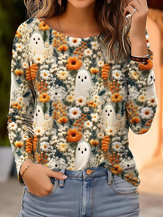 Women's Floral Ghost Print Casual Top
