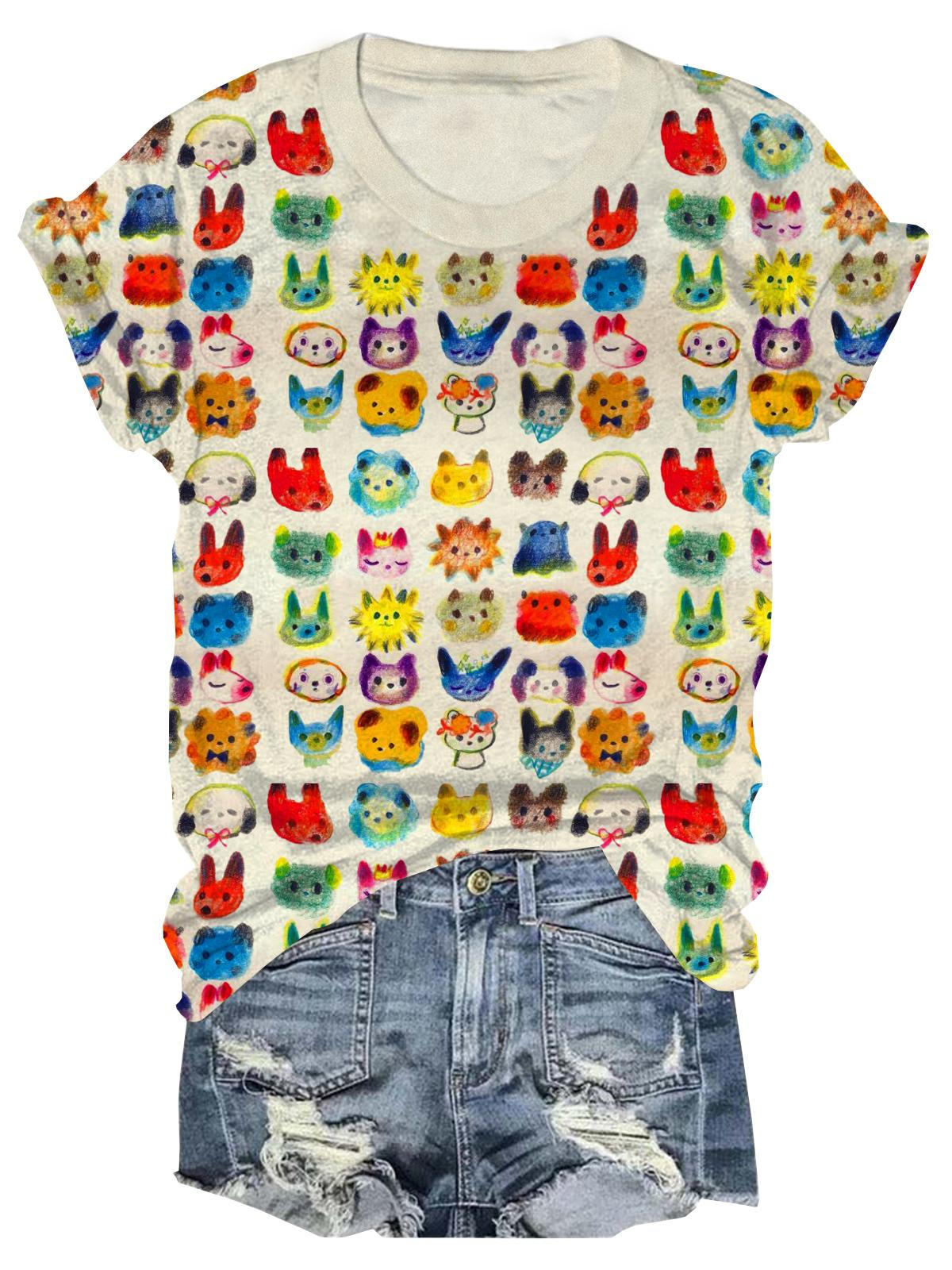 Vintage Crayon Animals Rundhals-T-Shirt