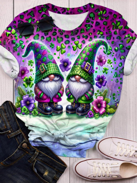 Purple St. Patrick Gnome Crew Neck T-shirt