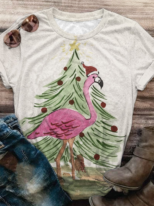 Christmas Flamingo Crew Neck T-Shirt