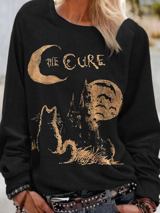 The Cure Cat Print Long Sleeve Casual Top