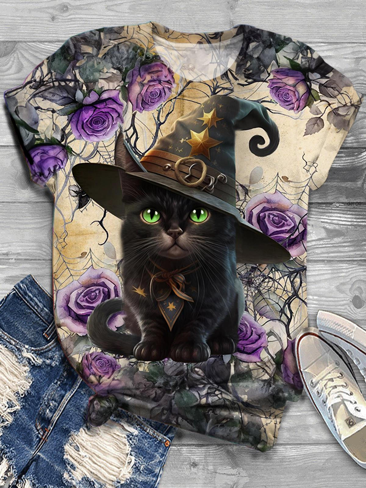 Women's Halloween Funny Cat Print Top